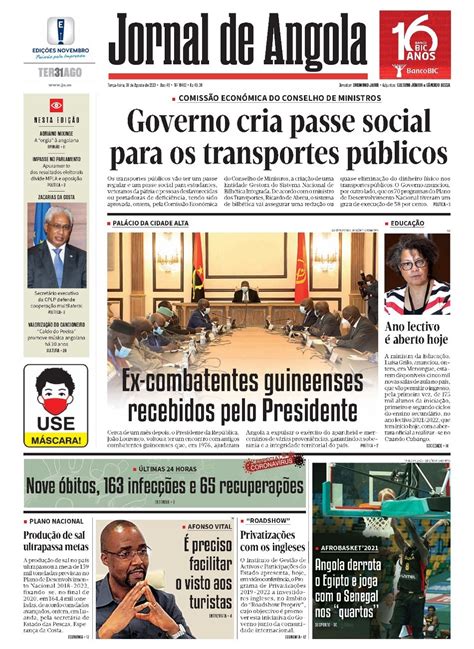 Jornal De Angola Terça 31 De Agosto De 2021