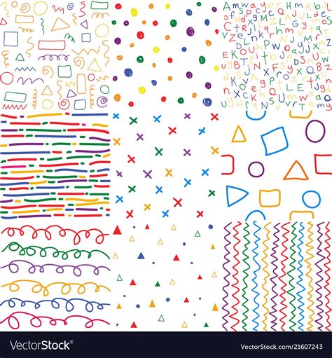 Colorful Children Hand Drawn Seamless Patterns Vector Image