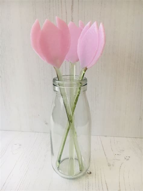 Three Glass Tulips In A Vase Sparkly Place Fused Glass