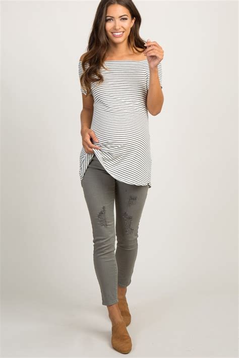 Grey Distressed Skinny Maternity Jeans Maternity Clothes Summer