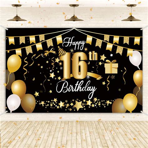 Sospiro 16th Birthday Banner Black Gold Happy 16th Ubuy India