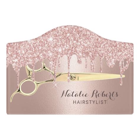 Hair Stylist Rose Gold Glitter Drips Beauty Salon Door Sign