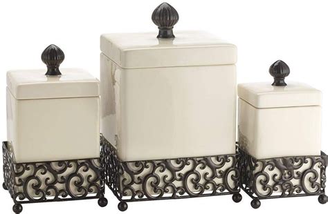 Attractive Set Of Three 3 Square Ceramic Canisters On Scroll Designed