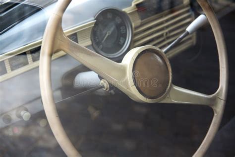 Vintage Car Steering Wheel And Dashboard Stock Image Image Of Ancient