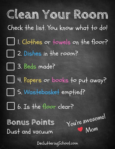Printable Bedroom Cleaning Checklist For Kids