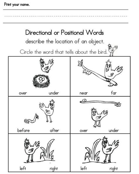 Position Words Worksheet Pdf