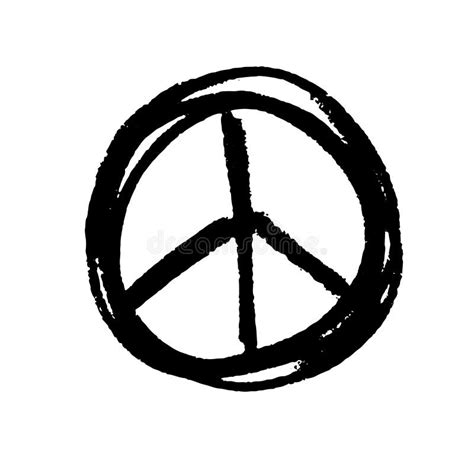 Handdrawn Pacifist Sign Peace Symbol Black Brush Paint Hippie Grunge