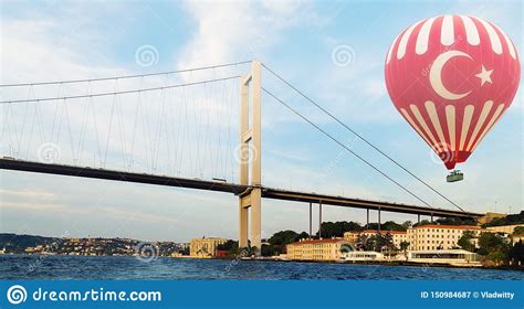 Hot Air Balloon Flying Bosphorus Bridge Istanbul Turkey