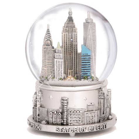 Musical New York City Skyline Snow Globe In Silver