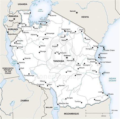 Vector Map Of Tanzania Political One Stop Map