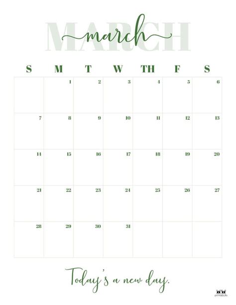 A March Calendar With Green Lettering And The Words March Smtwhss