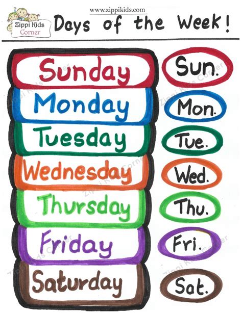 Days Of The Week Worksheets Zippi Kids Corner