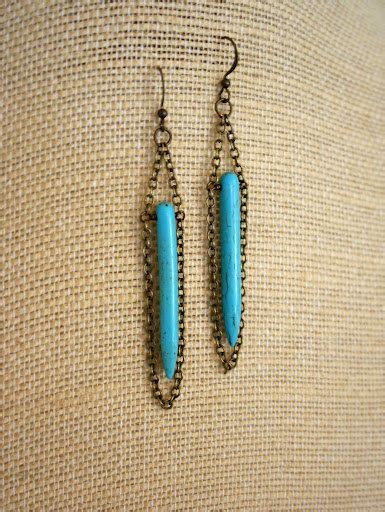 Turquoise Spikes And Antique Brass Dangle Earrings Etsy Beaded