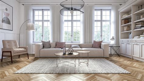 Modern Scandinavian Living Room Interior 3d Render Stock Photo