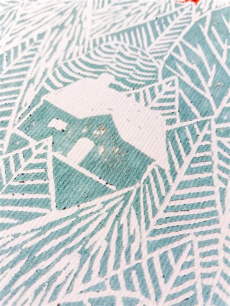 Original Linocut Print Summer Forest Artwork Village Art Etsy