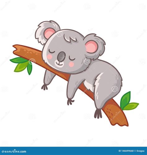 Cute Koala Is Sleeping On A Tree Vector Illustration Stock