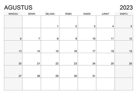 Kalender Agustus 2023 Kalender365su