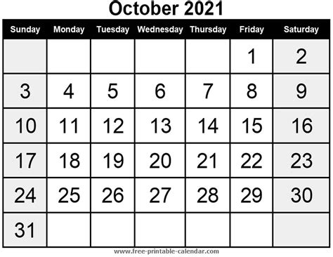 Get july 2021 calendar as free printable calendar in word,pdf and image format. Blank Calendar October 2021 - Free-printable-calendar.com