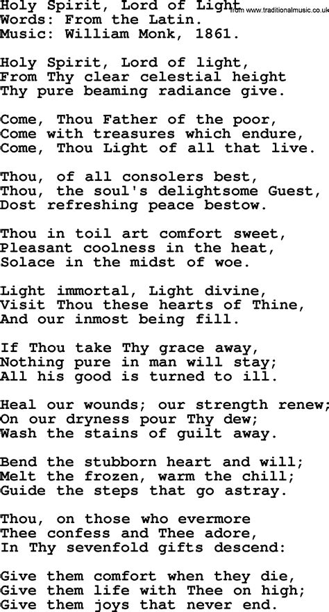 Hymns For Confirmation Services Title Holy Spirit Lord Of Light