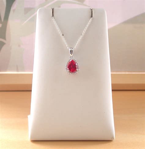 925 Ruby Lab Created Pear Pendant And 18 Silver Chainruby Jewellery