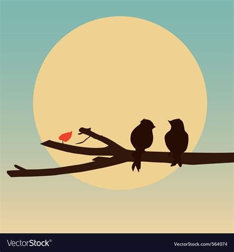 Birds Sitting On A Branch Royalty Free Vector Image