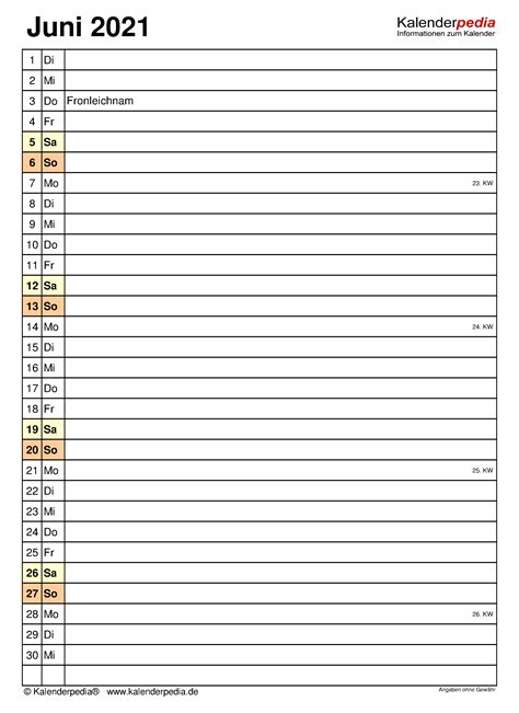 Stundenzettel vorlagen und vordrucke finden sie hier kostenlos als download. Kalender Juni 2021 als PDF-Vorlagen