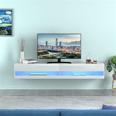 Buy Auxsoul Floating Tv Stand With Rgb Led Light 71 Inch High Glossy
