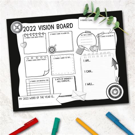 Printable 2022 2023 Vision Board Template For Students Goal Etsy