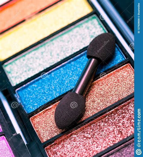 Eye Shadow Makeup Represents Beauty Products And Brushes Stock Photo