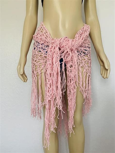 Cotton Laced Bikini Cover Up Spring Tassel Beachwear Knitted Etsy