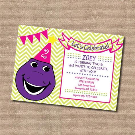 Barney Birthday Invitation File Only By Goodgraciousdesigns 1000