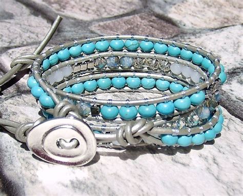 turquoise leather wrap bracelet for women bohemian jewelry etsy leather wrap bracelet wrap