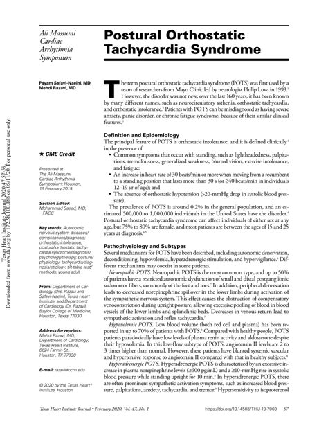 Pdf Postural Orthostatic Tachycardia Syndrome