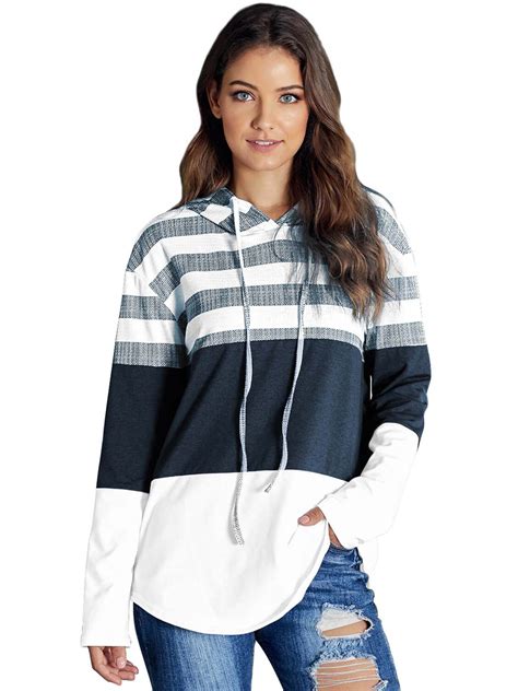 Swarovo Womens White Long Sleeve Hoodie Pullover Tops Casual Loose Oversized Hooded