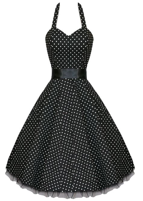 Vintage 1950s Style Black White Small Polka Dot Cocktail Halter Dress Modern Grease Clothing