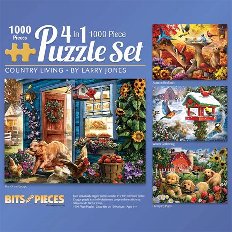Bits And Pieces 4 In 1 Multi Pack Set Of 1000 Piece Jigsaw Puzzle For Adults Country Living