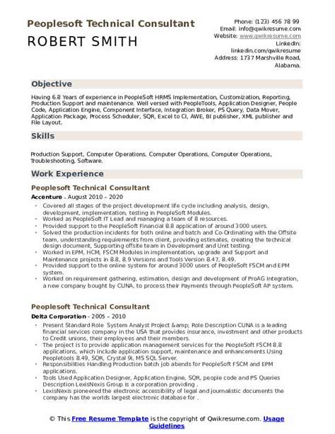 Build my cover letter now Peoplesoft Technical Consultant Resume Samples | QwikResume