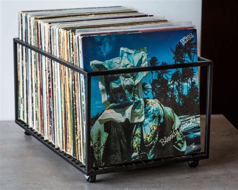 12 Vinyl Record Storage Metal Crate Black