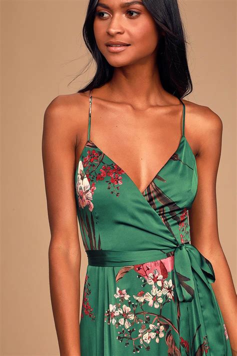 Still The One Emerald Green Floral Print Satin Maxi Dress Satin Maxi Dress Emerald Green