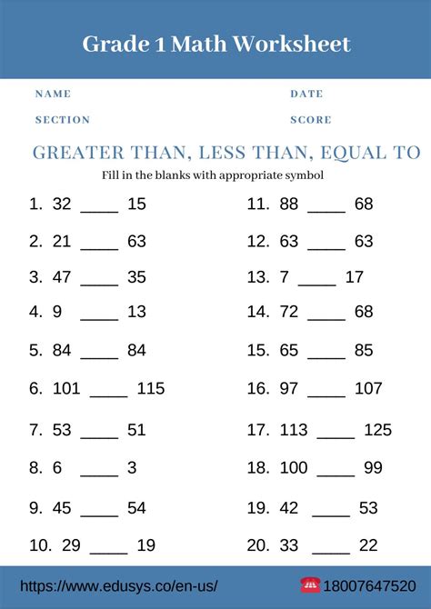 Math Worksheets Grade 1 Free Printable
