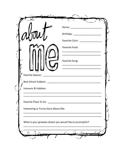 All About Me Adult Printable