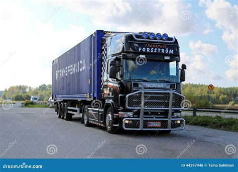 Black Scania Truck Hauls A Container Editorial Photo Image Of Duty