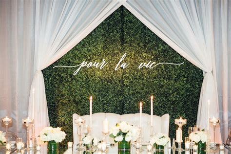 Sweetheart Table Design And Backdrop Modern White And Green Sweetheart