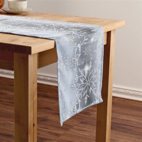 Christmas Holiday Silver Snowflakes Sparkle Medium Table Runner