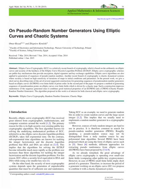 Pdf On Pseudo Random Number Generators Using Elliptic Curves And
