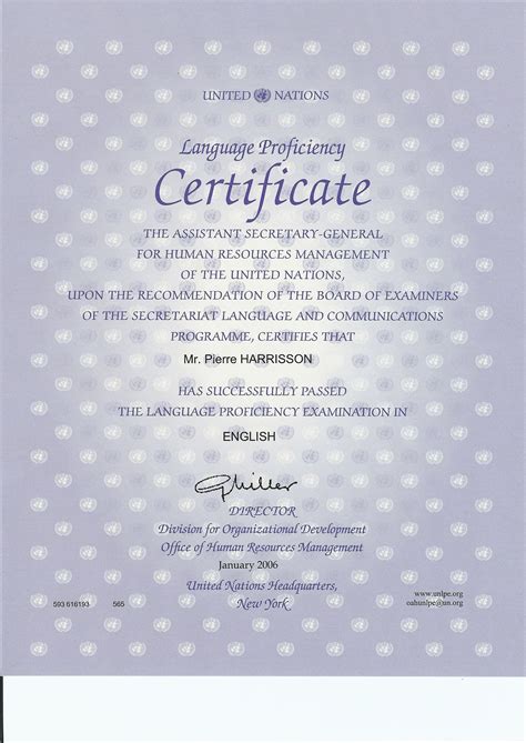 Certificat Anglais