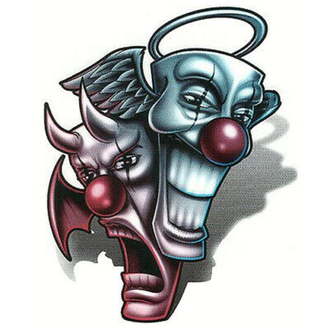 Angel And Devil Clown Masks Temporary Tattoo Removal Tribal Etsy
