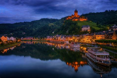 Wallpaper Cochem Germany Empire Castle Castles Ships Night Rivers