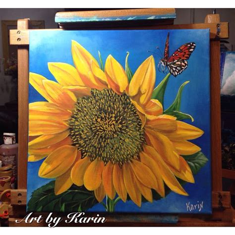 12x12 Acrylic On Canvas Sunflower By Karin Lamson Floral Painting