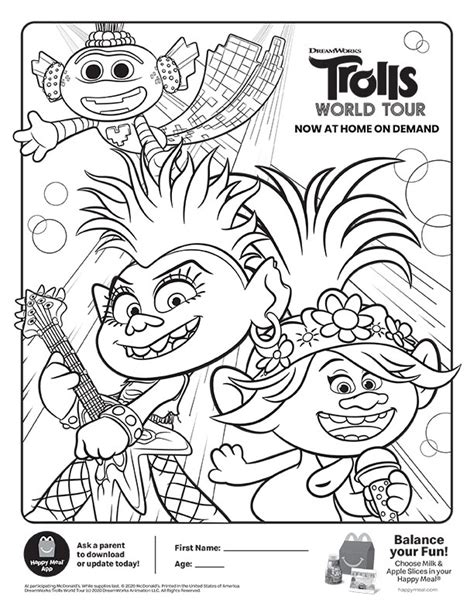 A review of the new dreamworks movie trolls included with trolls coloring pages! McDonalds Happy Meal Coloring Sheet - Trolls World Tour ...